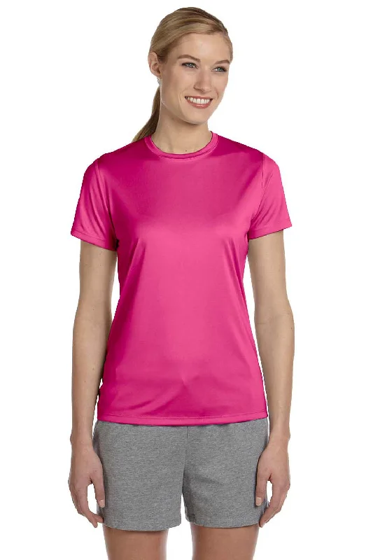 maroon ribbed t-shirts textured -Hanes Womens Cool DRI FreshIQ Moisture Wicking Short Sleeve Crewneck T-Shirt - Wow Pink