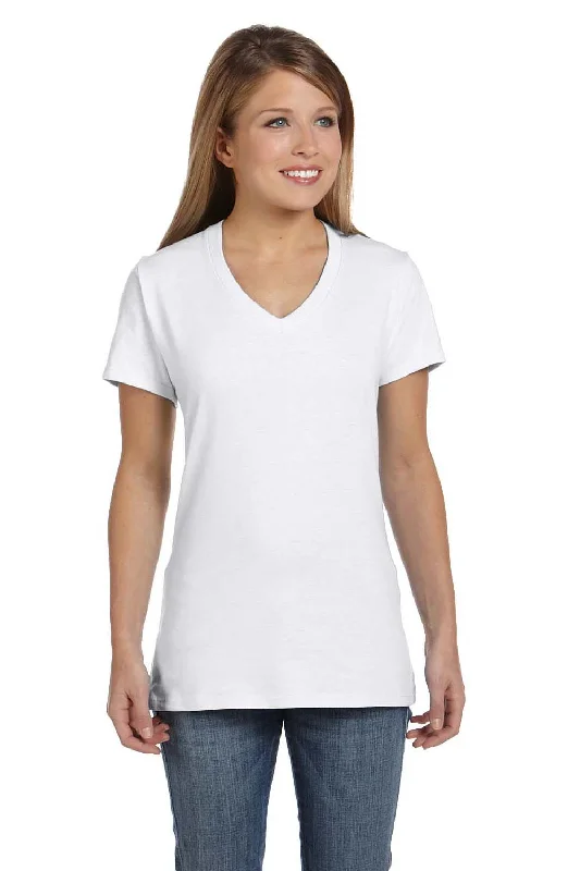 peach crew neck t-shirts basic -Hanes Womens Nano-T Short Sleeve V-Neck T-Shirt - White