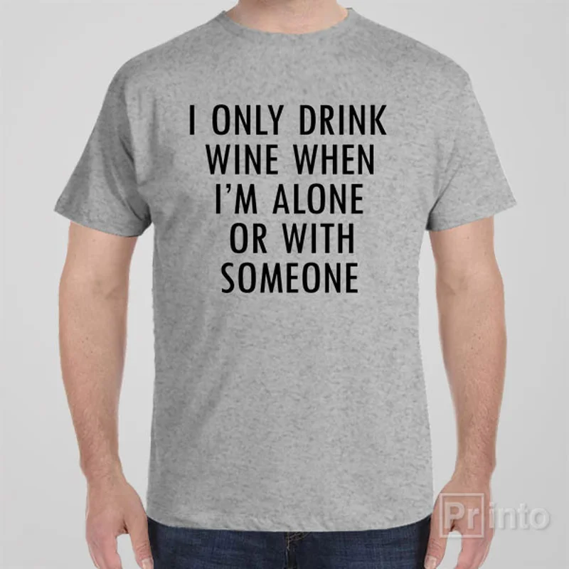 navy blue ribbed t-shirts textured -I only drink when alone - T-shirt