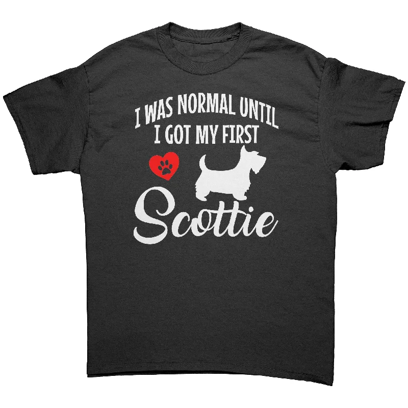 taupe henley t-shirts smart -I was Normal until I got My First Scottie Unisex T-Shirt