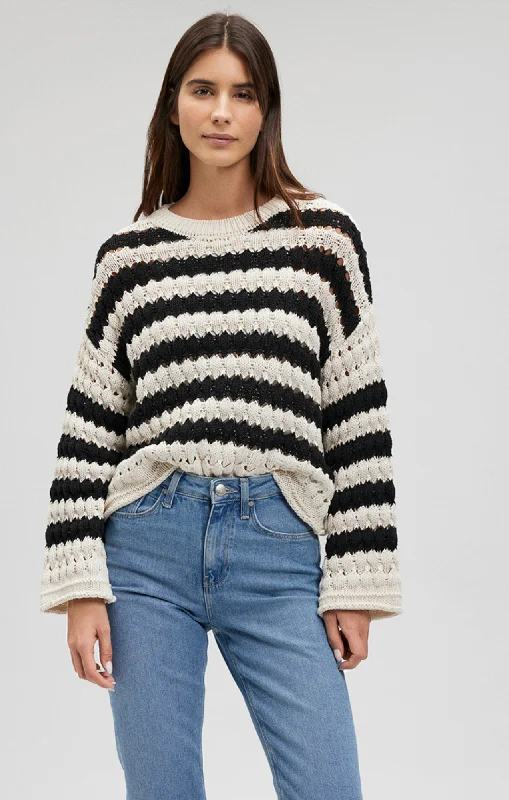 khaki long sleeve t-shirts cozy -KNIT SWEATER IN BLACK STRIPED