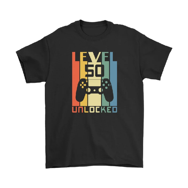 sage green graphic t-shirts vibrant -LEVEL 50 Unlocked, 50th Birthday Gaming, Gamer T-Shirt