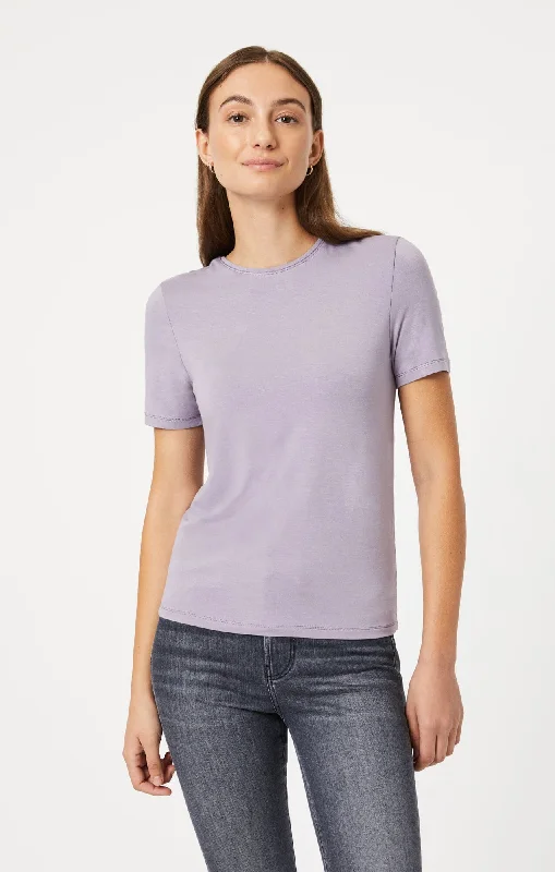 olive floral t-shirts boho -LUXE CREW NECK T-SHIRT IN LAVENDER GRAY