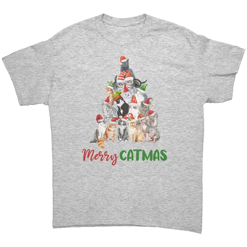 khaki slim fit t-shirts sleek -Merry CATmas Cat Christmas Tree Unisex T-Shirt