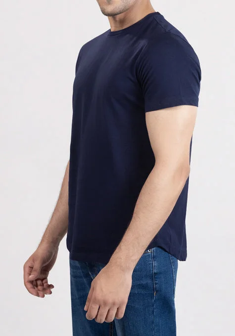 soft beige performance t-shirts for running -Midnight Blue Cloud Crew Tee - Curved Hem