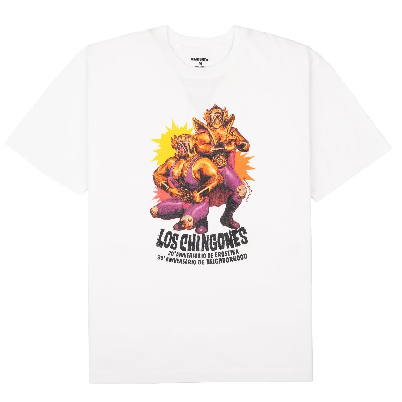 taupe cropped t-shirts chic -Neighborhood x Erostika Los Chingones Tee - Wrestlers - White