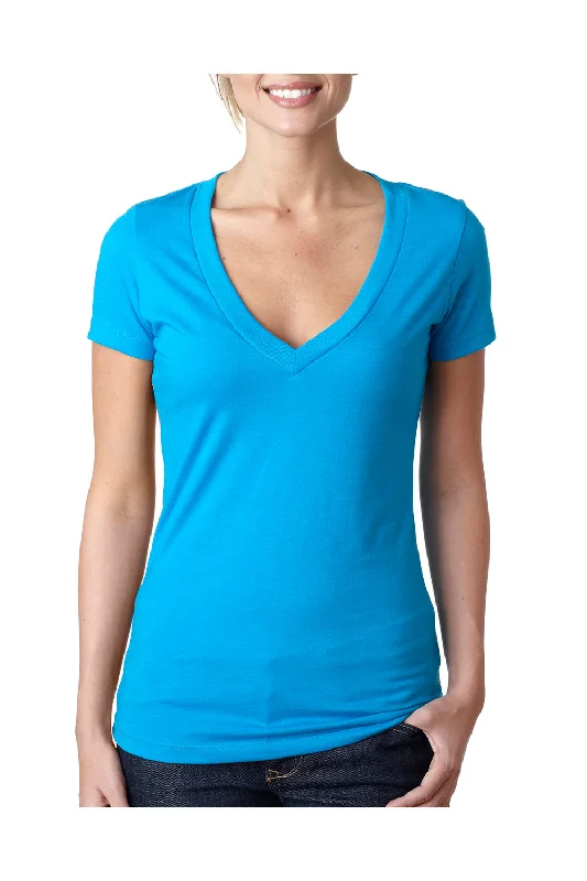 heather grey longline t-shirts modern -Next Level Womens CVC Jersey Short Sleeve V-Neck T-Shirt - Turquoise Blue - Closeout