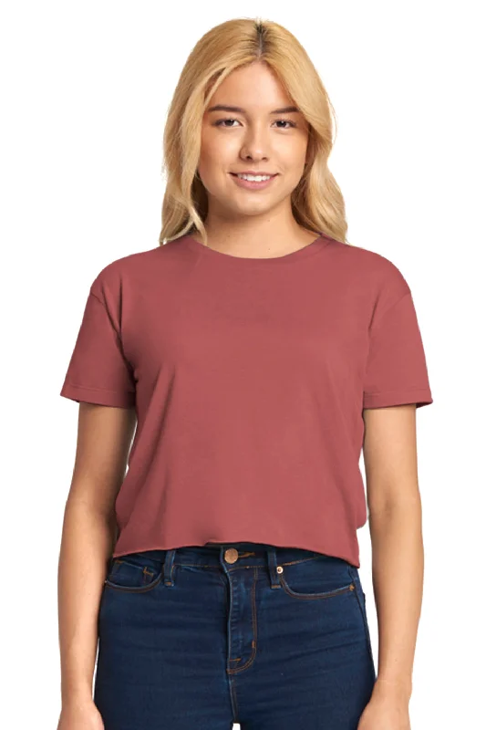 olive graphic t-shirts vibrant -Next Level Womens Festival Cali Crop Short Sleeve Crewneck T-Shirt - Smoked Paprika Red