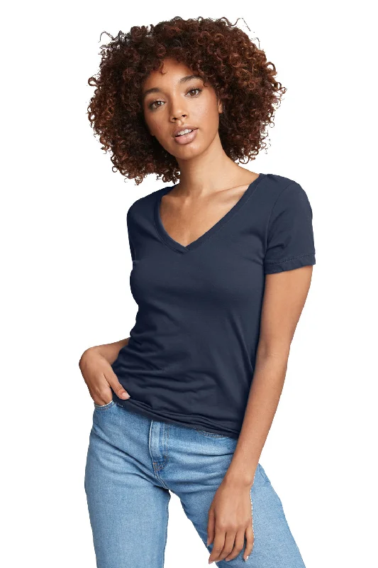 coral cropped t-shirts chic -Next Level Womens Ideal Jersey Short Sleeve V-Neck T-Shirt - Indigo Blue