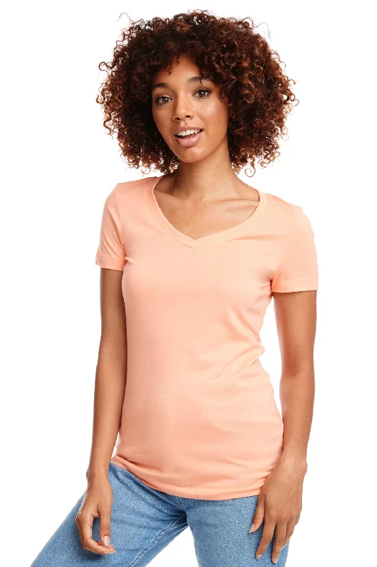 khaki cropped t-shirts chic -Next Level Womens Ideal Jersey Short Sleeve V-Neck T-Shirt - Light Orange