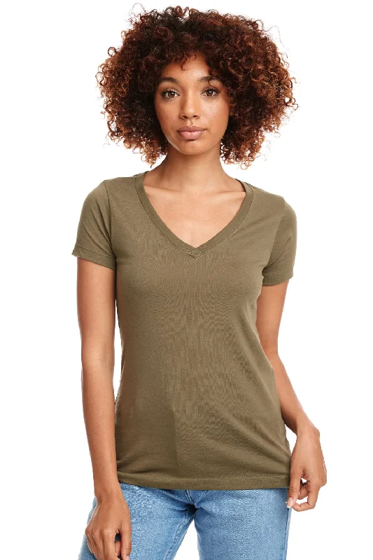 sage green long sleeve t-shirts cozy -Next Level Womens Ideal Jersey Short Sleeve V-Neck T-Shirt - Military Green