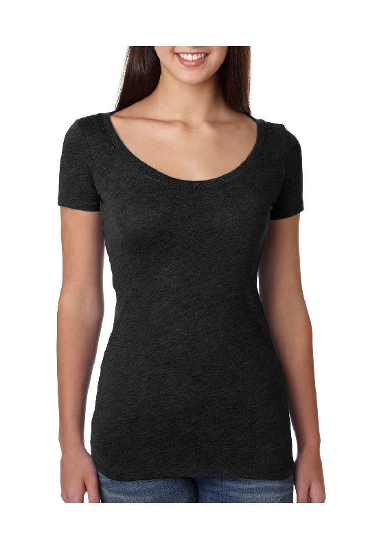 navy blue henley t-shirts smart -Next Level Womens Jersey Short Sleeve Scoop Neck T-Shirt - Black - Closeout