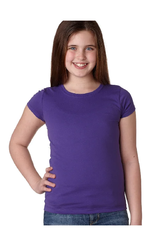 heather grey distressed t-shirts edgy -Next Level Youth Princess Fine Jersey Short Sleeve Crewneck T-Shirt - Purple Rush