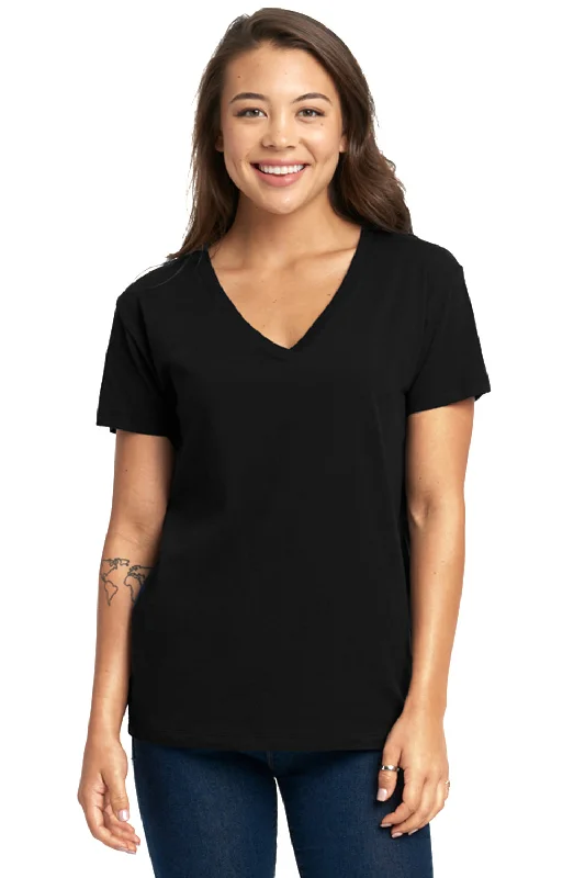 navy blue pocket t-shirts versatile -Next Level Womens Relaxed Short Sleeve V-Neck T-Shirt - Black