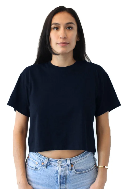 olive cropped t-shirts chic -Next Level Womens Ideal Crop Short Sleeve Crewneck T-Shirt - Midnight Navy Blue