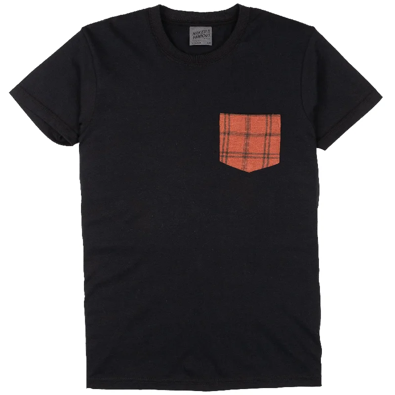 burnt orange slim fit t-shirts sleek -Pocket Tee - Black - Big Slub Vintage Flannel - Red