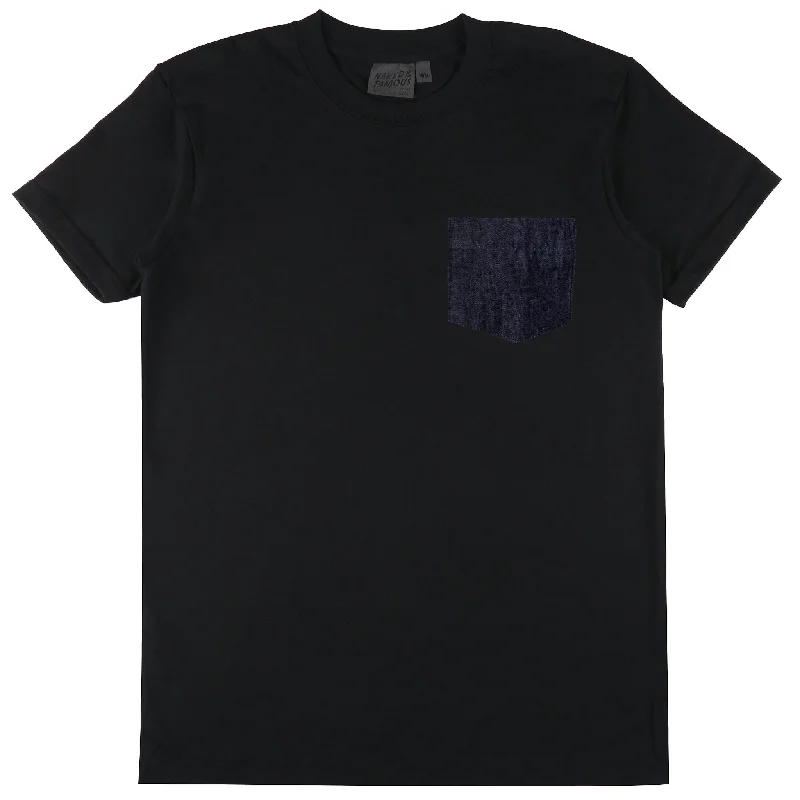 teal slim fit t-shirts sleek -Pocket Tee - Black + Slub Nep Rinsed Denim