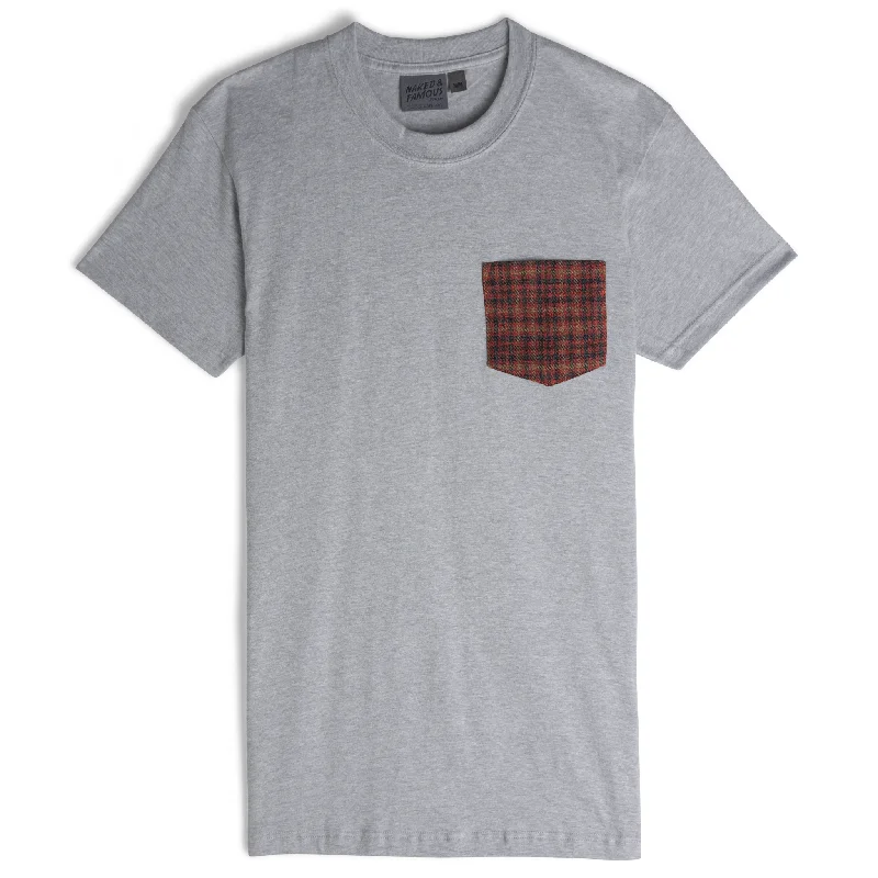 soft beige performance t-shirts for running -Pocket Tee - Heather Grey - Brushed Vintage Flannel - Red