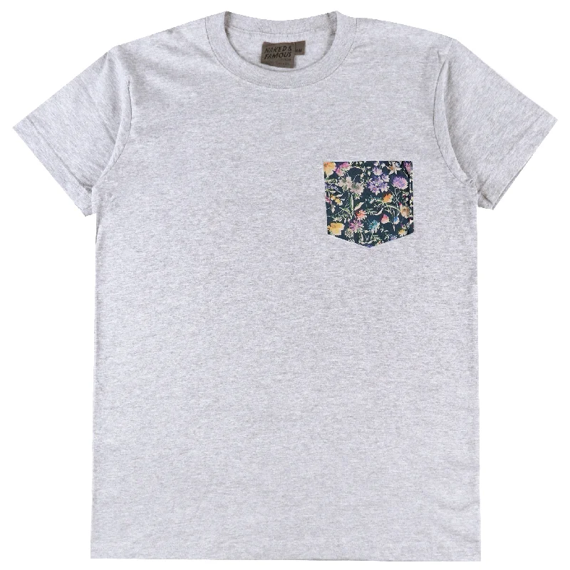 olive tie-front t-shirts cute -Pocket Tee - Heather Grey - Floral Painting - Navy