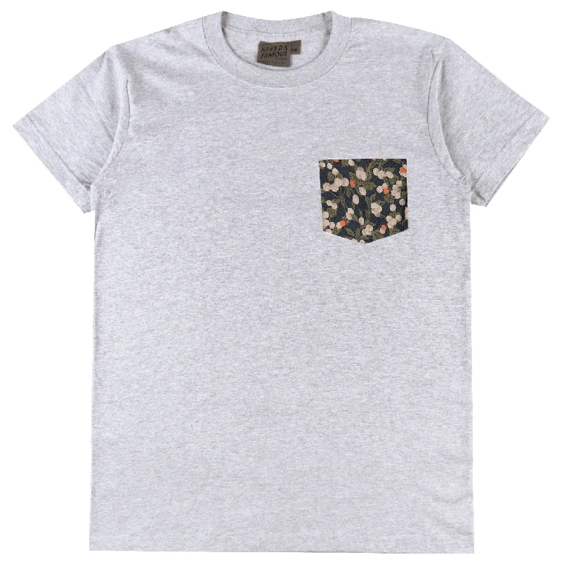 lilac tie-front t-shirts cute -Pocket Tee - Heather Grey - Fruit Print - Navy