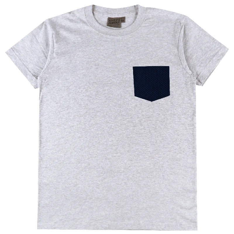 taupe vintage wash t-shirts casual -Pocket Tee - Heather Grey - Sashiko Double Gauze