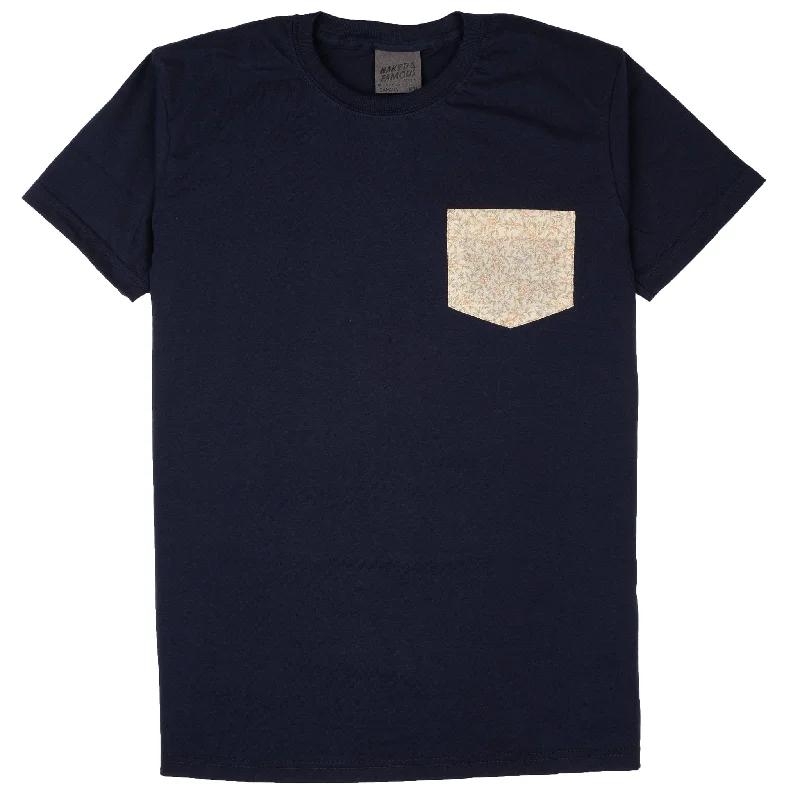 khaki crew neck t-shirts basic -Pocket Tee - Navy - Bell Flowers - Cream