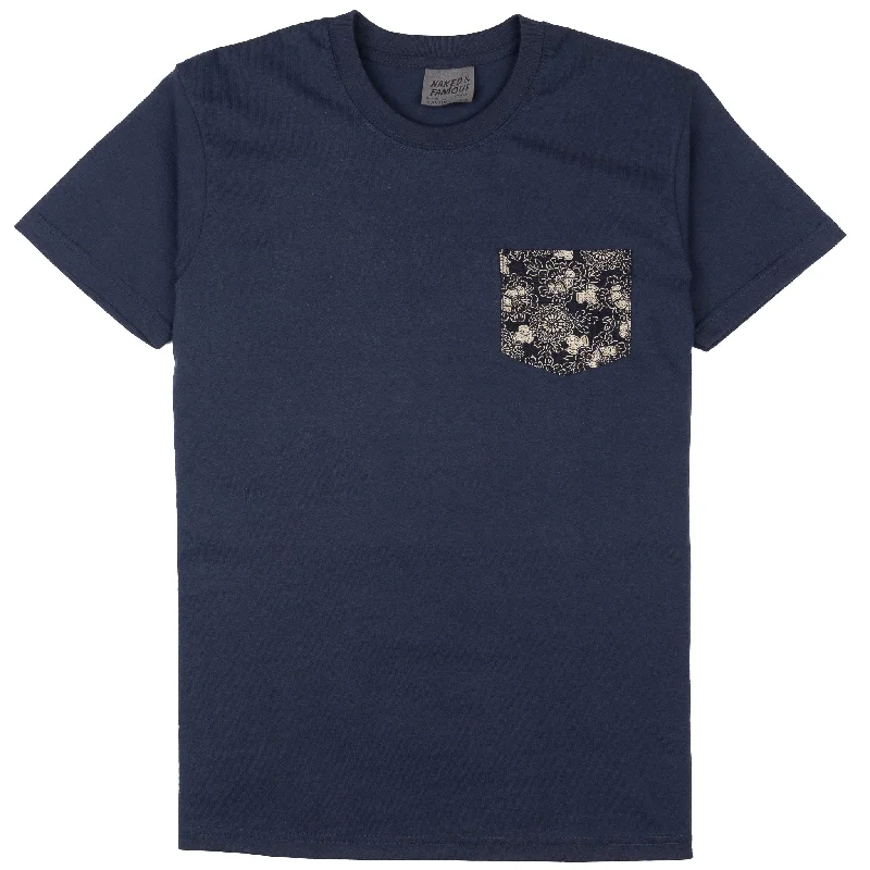 olive vintage logo t-shirts retro -Pocket Tee - Navy - Kimono Floral