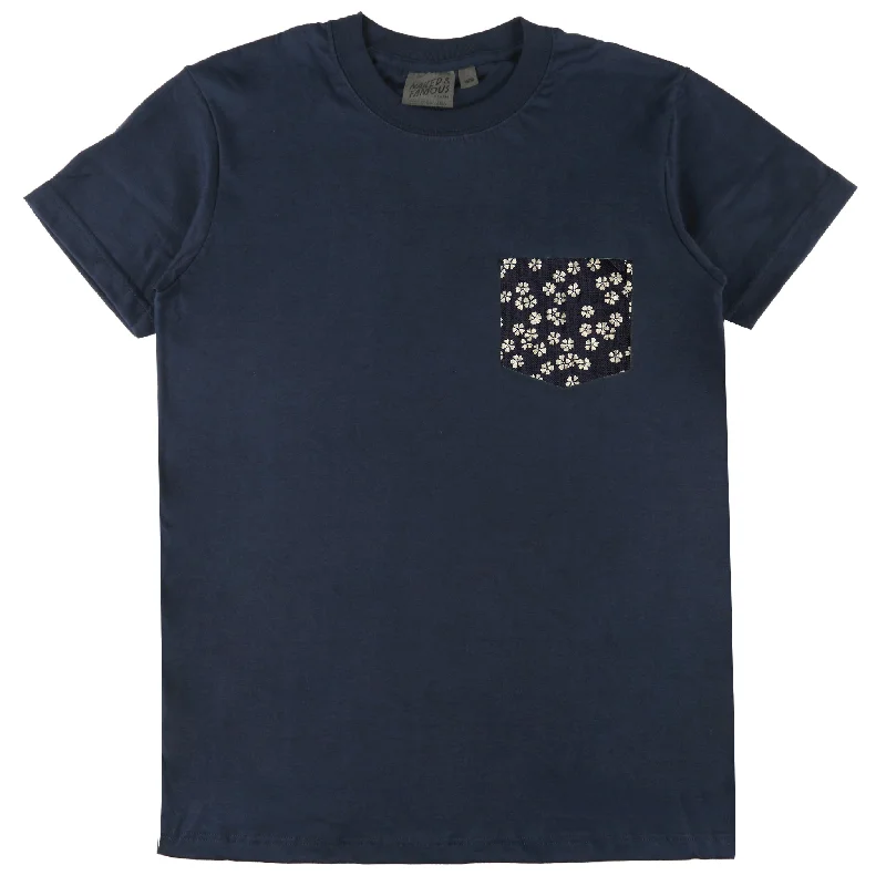 coral slim fit t-shirts sleek -Pocket Tee - Navy - Kimono Flowers