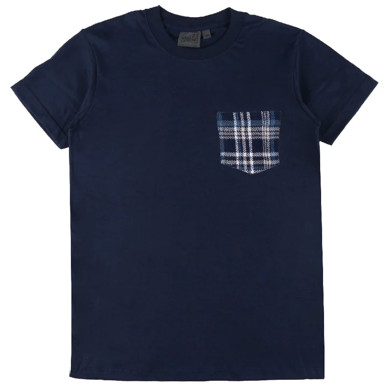 maroon festival t-shirts stylish -Pocket Tee - Navy + Triple Yarn Twill Check Brush - Navy