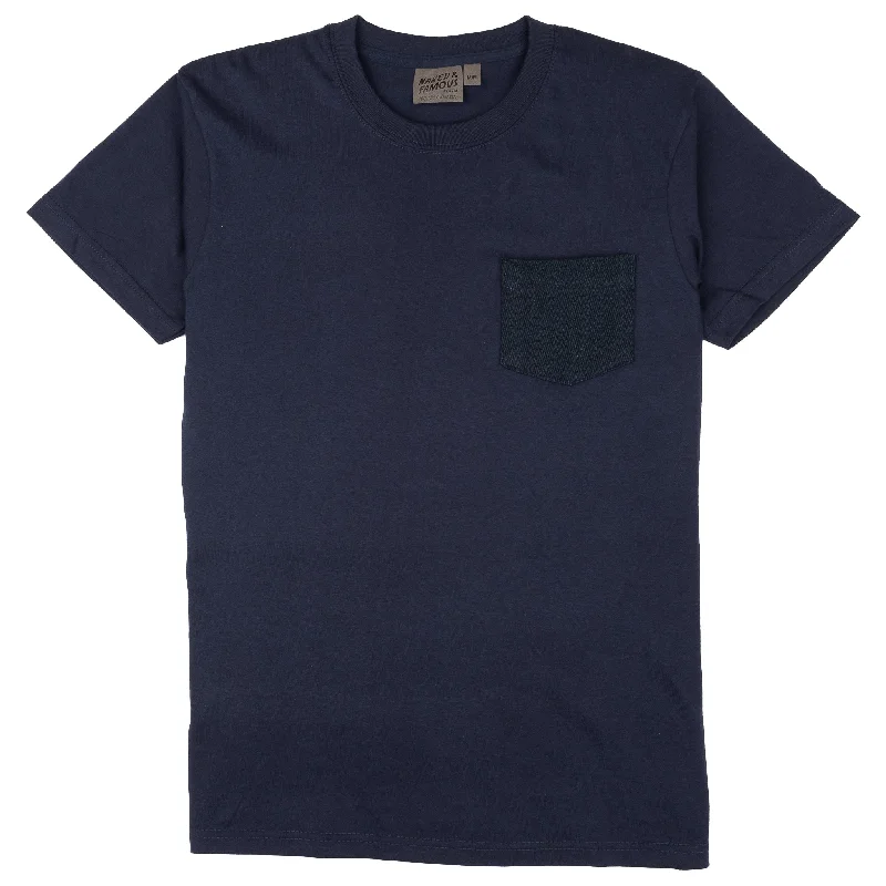 heather grey henley t-shirts smart -Pocket Tee   -   Navy   -   Yagasuri   Denim