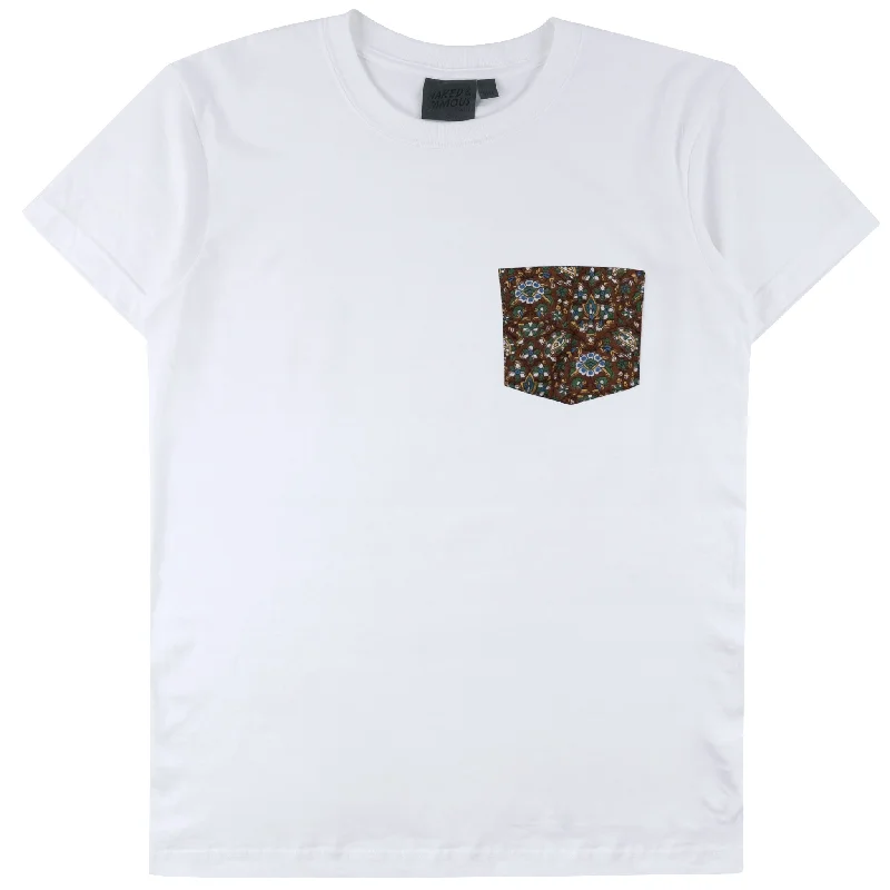 sage green floral t-shirts boho -Pocket Tee - White + Bandana Cloth - Brown