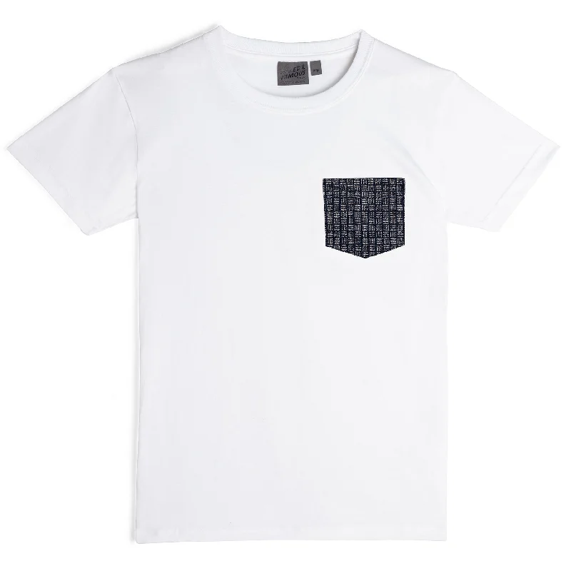 maroon longline t-shirts modern -Pocket Tee - White + Kimono Print Basketweave