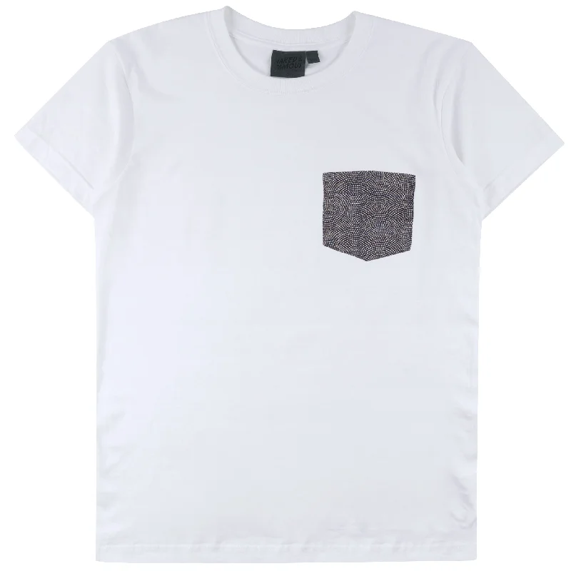 taupe graphic t-shirts vibrant -Pocket tee - White + Kimono Print - Scales