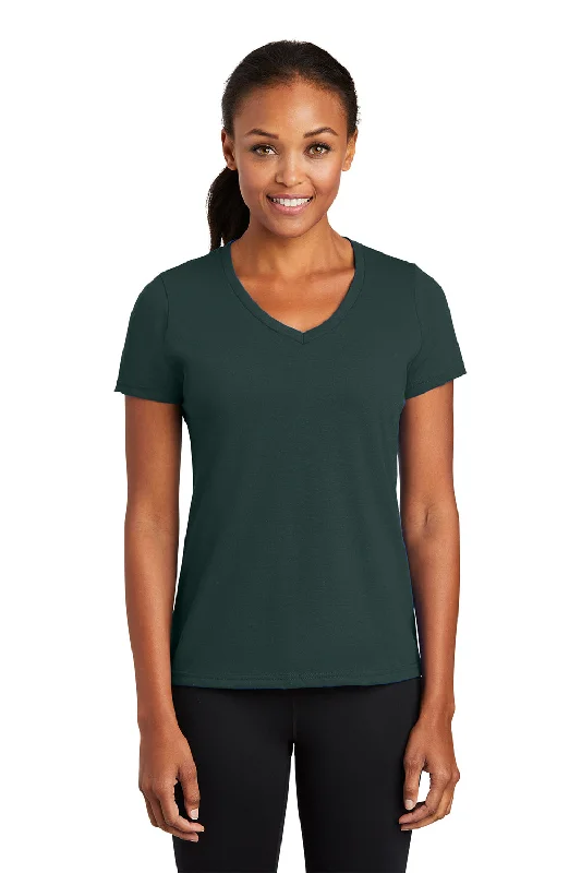 coral sunset graphic t-shirts trendy -Port & Company Womens Dry Zone Performance Moisture Wicking Short Sleeve V-Neck T-Shirt - Dark Green