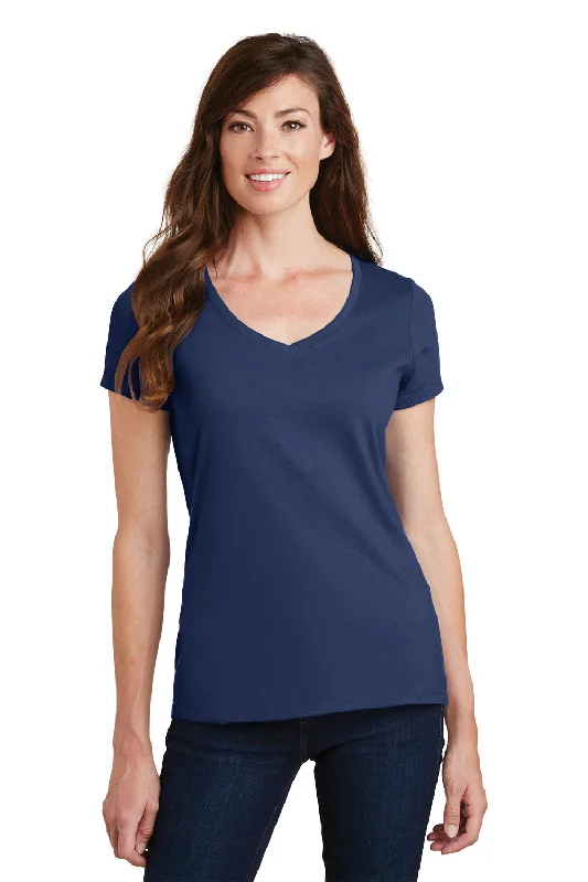 maroon tie-front t-shirts cute -Port & Company Womens Fan Favorite Short Sleeve V-Neck T-Shirt - Team Navy Blue