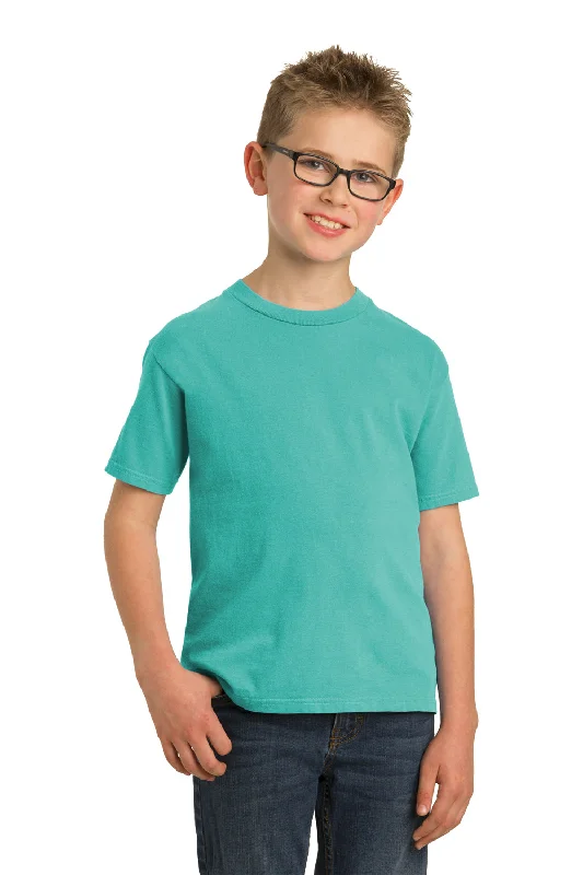 teal vintage wash t-shirts casual -Port & Company Youth Beach Wash Short Sleeve Crewneck T-Shirt - Peacock Green