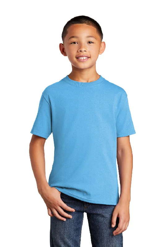 sage green performance t-shirts for gym -Port & Company Youth Core Cotton DTG Short Sleeve Crewneck T-Shirt - Aquatic Blue