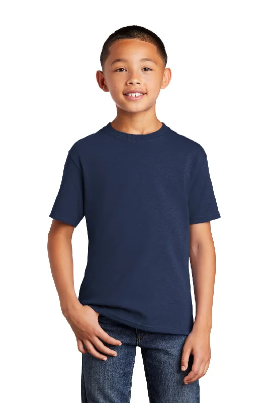 olive slim fit t-shirts sleek -Port & Company Youth Core Cotton DTG Short Sleeve Crewneck T-Shirt - Navy Blue