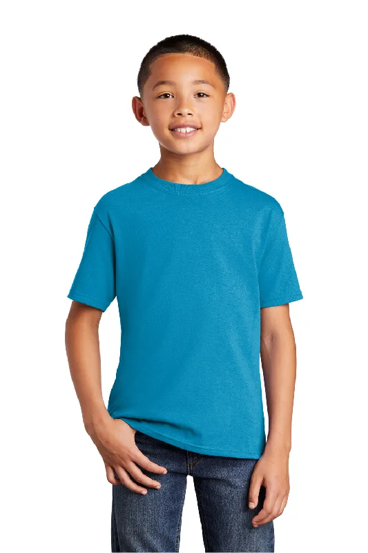 teal festival t-shirts stylish -Port & Company Youth Core Short Sleeve Crewneck T-Shirt - Neon Blue