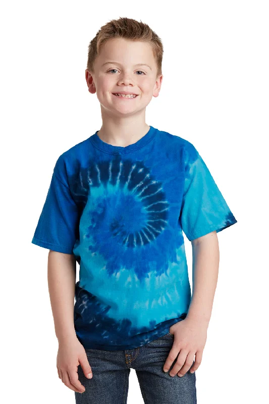 heather grey tie-front t-shirts cute -Port & Company Youth Tie-Dye Short Sleeve Crewneck T-Shirt - Ocean Rainbow