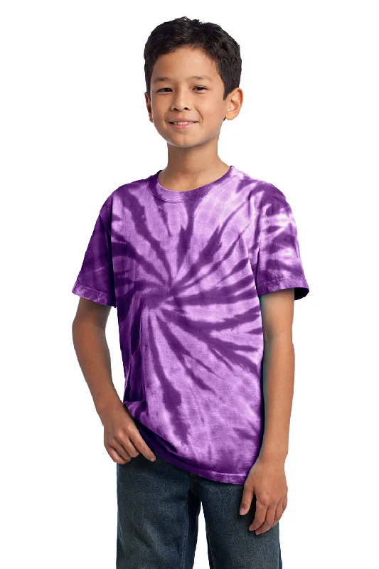 burnt orange pocket t-shirts casual -Port & Company Youth Tie-Dye Short Sleeve Crewneck T-Shirt - Purple