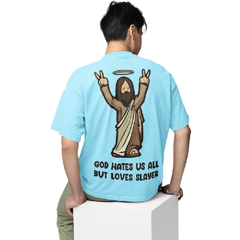 heather grey longline t-shirts modern -Slayer Oversized T shirt - God Loves Slayer