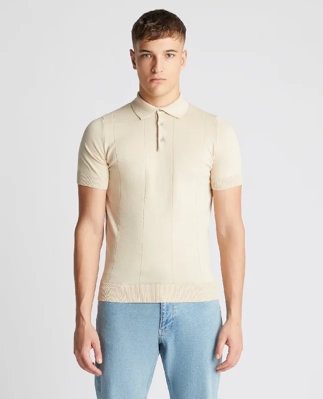 soft beige pocket t-shirts versatile -Knitted Cotton Short-Sleeve Polo