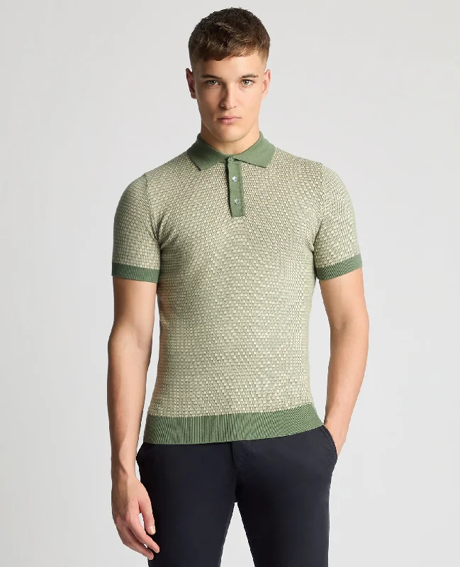 khaki tie-front t-shirts cute -Knitted Cotton Short-Sleeve Polo