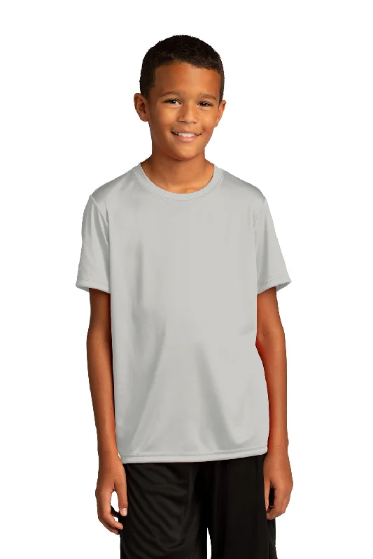 burnt orange muscle fit t-shirts sharp -Sport-Tek Youth Re-Compete Moisture Wicking Short Sleeve Crewneck T-Shirt - Silver Grey