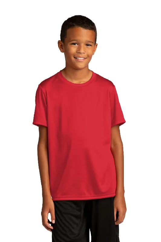 teal long sleeve t-shirts for fall -Sport-Tek Youth Re-Compete Moisture Wicking Short Sleeve Crewneck T-Shirt - True Red