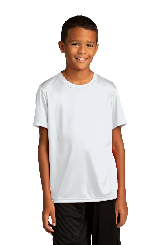 sage bamboo blend t-shirts eco -Sport-Tek Youth Re-Compete Moisture Wicking Short Sleeve Crewneck T-Shirt - White