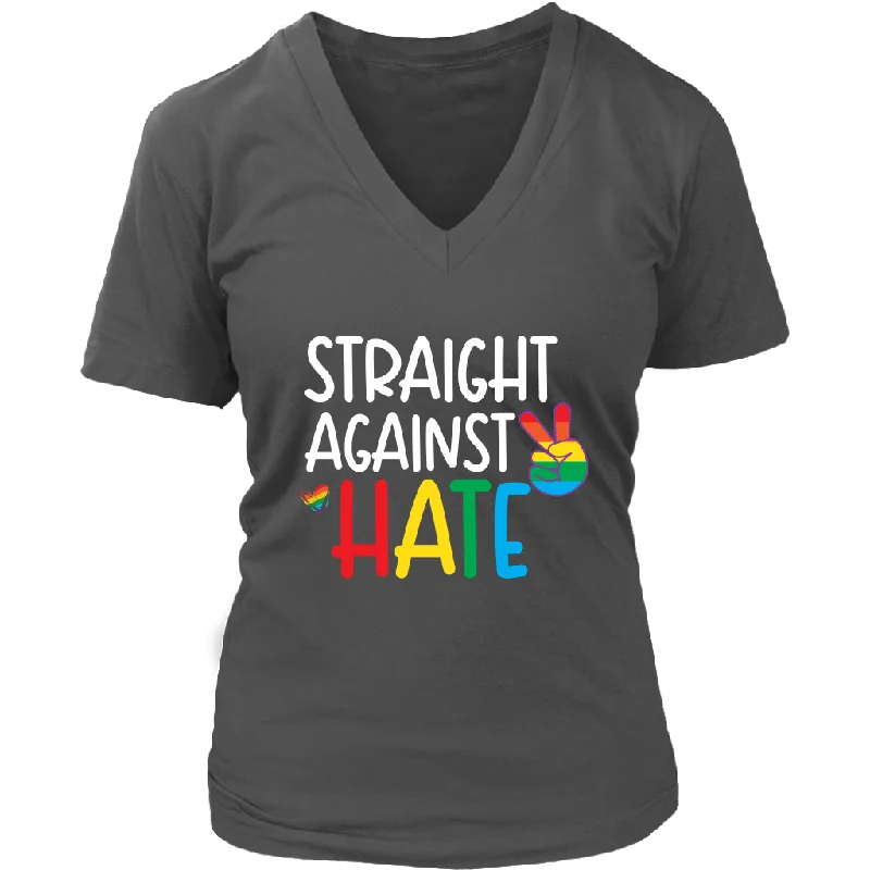 soft beige quote t-shirts witty -STRAIGHT AGAINST HATE Women's V-Neck T-Shirt