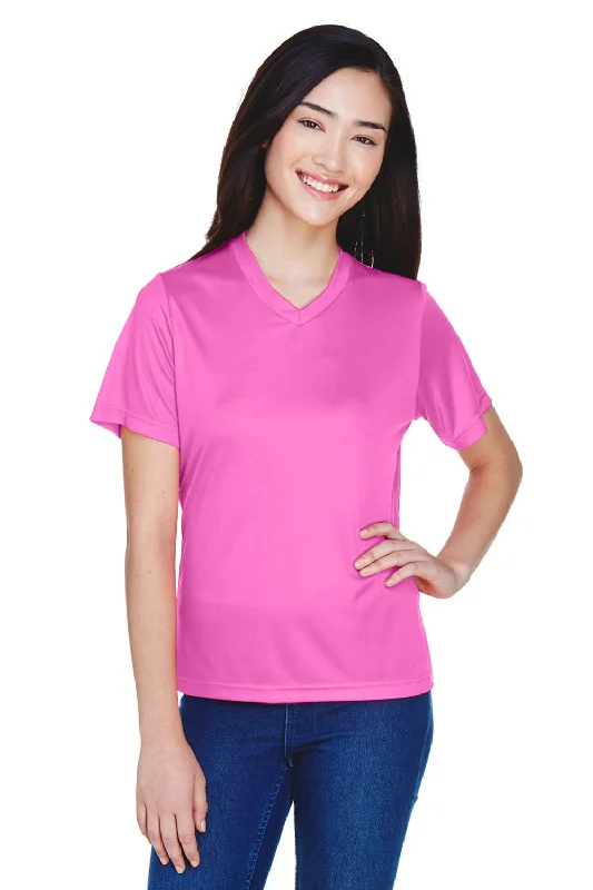 soft beige longline t-shirts modern -Team 365 Womens Zone Performance Moisture Wicking Short Sleeve V-Neck T-Shirt - Charity Pink