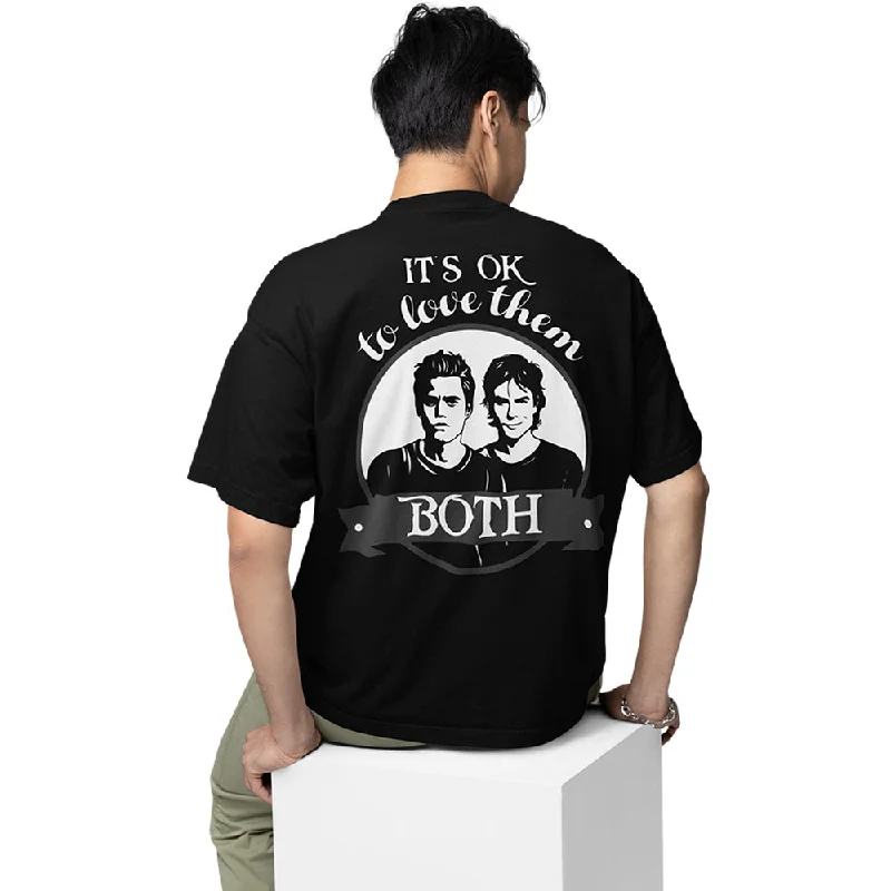 taupe graphic t-shirts trendy -The Vampire Diaries Oversized T shirt - Love Them Both